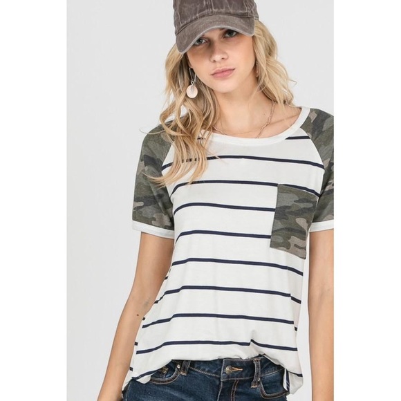 Striped Camo Front Pocket Top - Picture 3 of 6